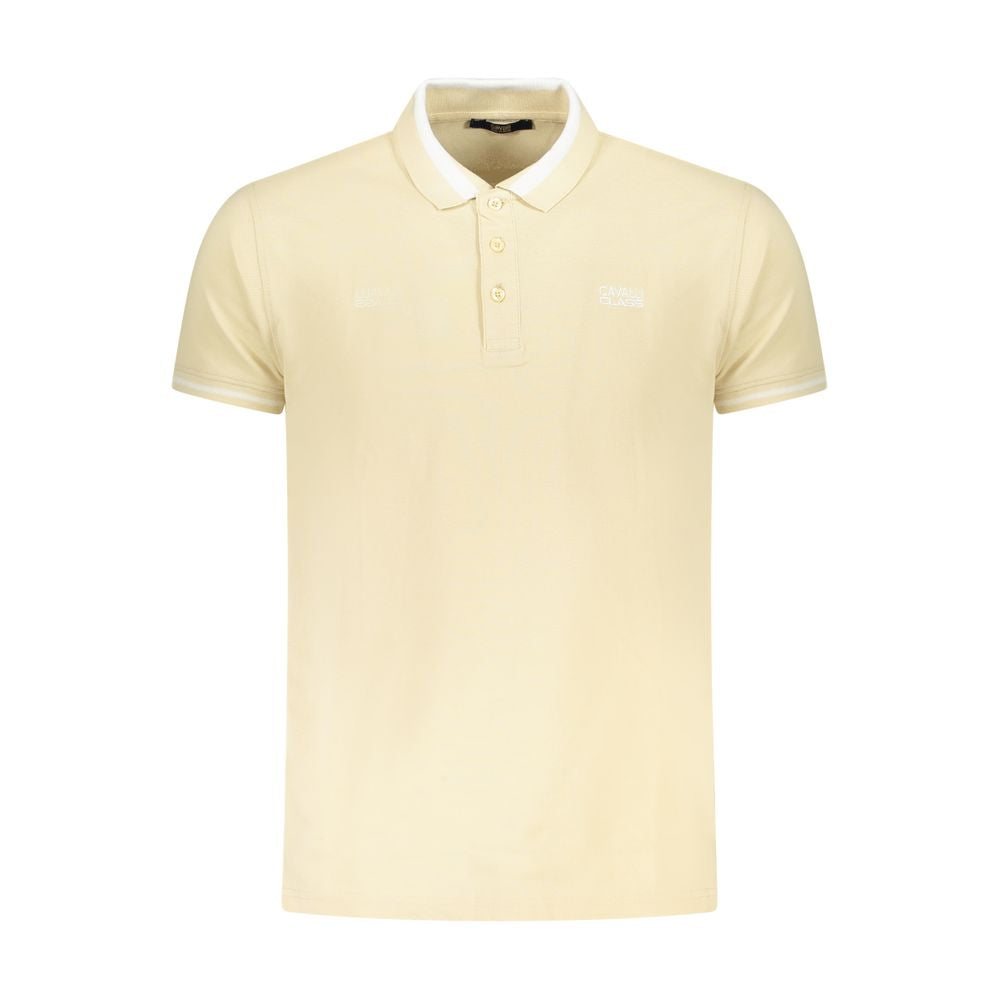 Polo Shirt by Cavalli Class for men in cotton beige showcases a sharp silhouette, detailed with a refined and sharp short-sleeve for a sophisticated finish.