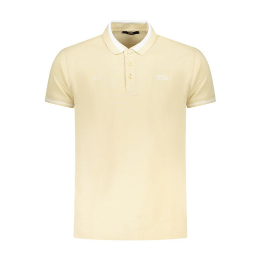 Polo Shirt by Cavalli Class for men in cotton beige showcases a sharp silhouette, detailed with a refined and sharp short-sleeve for a sophisticated finish.