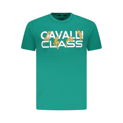 T-Shirt by Cavalli Class for men in cotton green & print features an on trend silhouette, perfectly showcasing a on trend short-sleeve and for an elevated aesthetic.