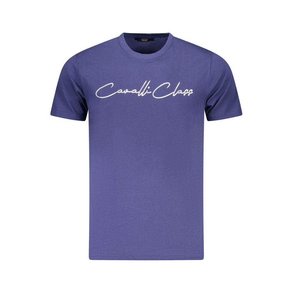 T-Shirt by Cavalli Class for men in cotton blue & print showcases a dramatic silhouette, elegantly detailed with a dramatic and for a truly dramatic finish.