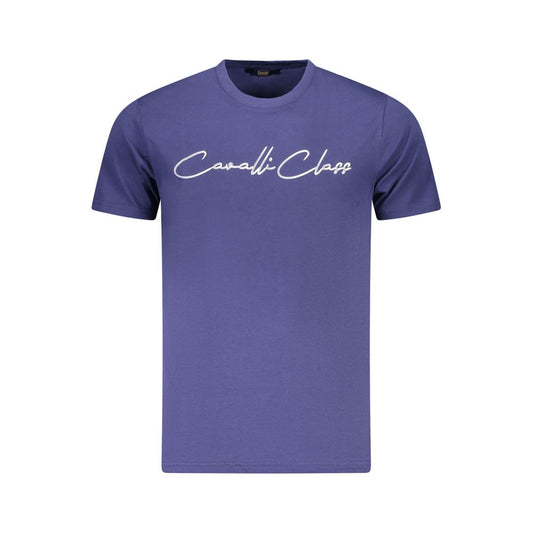 T-Shirt by Cavalli Class for men in cotton blue & print showcases a dramatic silhouette, elegantly detailed with a dramatic and for a truly dramatic finish.