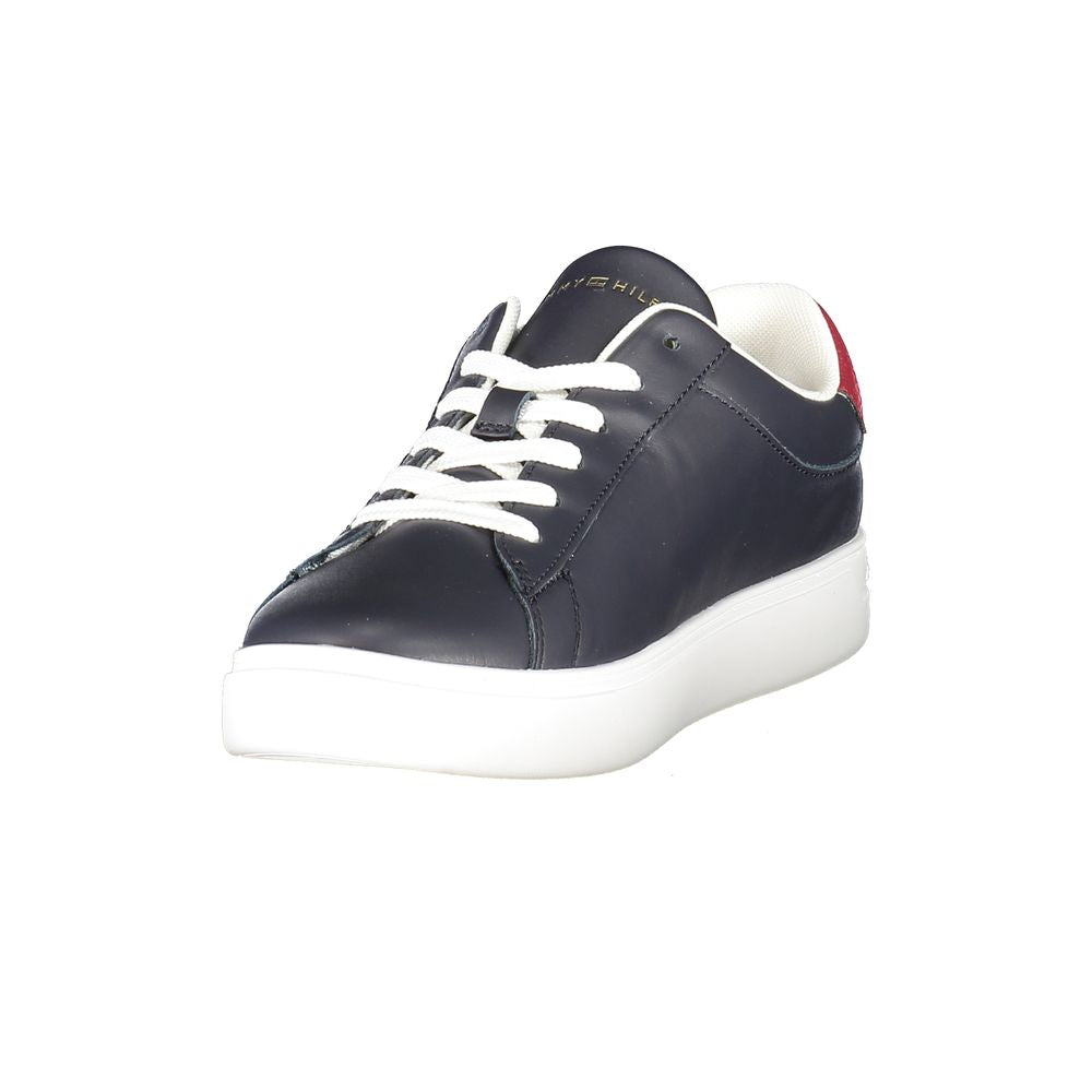 Athletic Sneakers by Tommy Hilfiger for women in polyester polyethylene leather blue features an architectural silhouette from the Women's Athletic Polyester Polyethylene Leather Sneakers collection, showcasing a architectural athletic style for a architectural look.