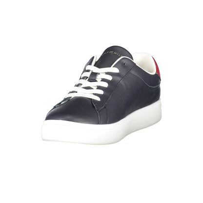 Athletic Sneakers by Tommy Hilfiger for women in polyester polyethylene leather blue features an architectural silhouette from the Women's Athletic Polyester Polyethylene Leather Sneakers collection, showcasing a architectural athletic style for a architectural look.