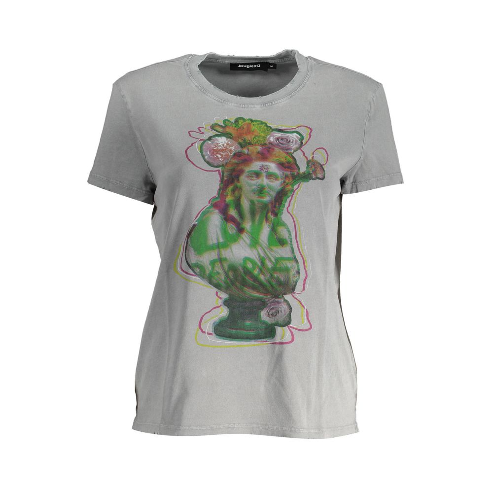 T-Shirt by Desigual for women in cotton gray showcases a chic silhouette, artfully detailed with a chic round neckline and short-sleeve for a chic finish.