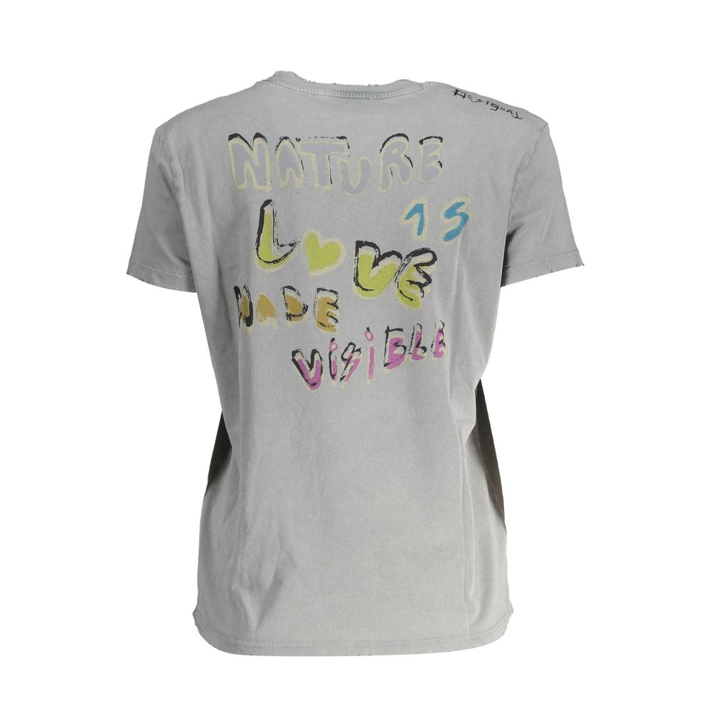 T-Shirt by Desigual for women in cotton gray showcases a dramatic silhouette, elegantly detailed with a dramatic round neckline and for a truly dramatic finish.