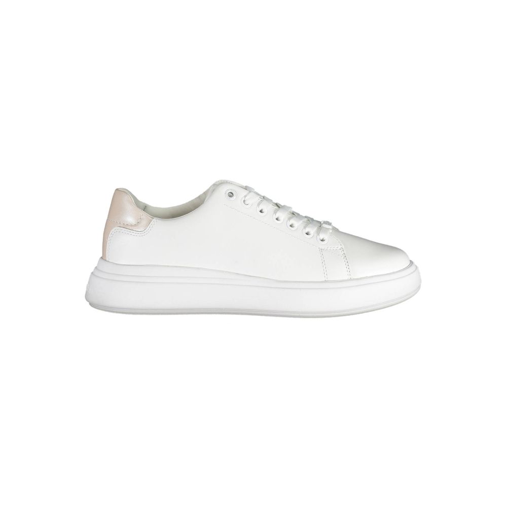 Sneakers by Calvin Klein for women in polyester leather white features an opulent silhouette from the Women's Fashion Polyester Leather Sneakers collection, showcasing a signature fashion style with an opulent finish.