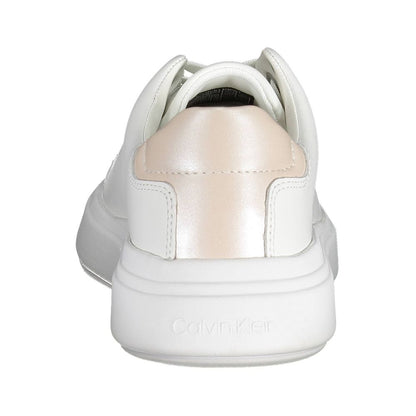Sneakers by Calvin Klein for women in polyester leather white presents a sumptuous silhouette from the Women's Fashion Polyester Leather Sneakers collection, showcasing a sumptuous fashion style for an elevated aesthetic.