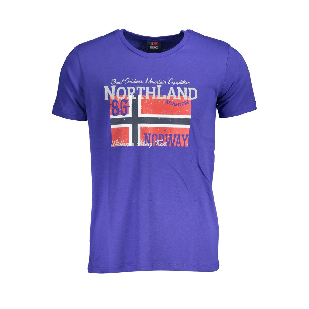 T-Shirt by Norway 1963 for men in cotton blue showcases a fashionable silhouette, elegantly detailed with a fashionable short-sleeve and crew neckline for a sophisticated, high-fashion look.