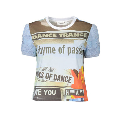 T-Shirt by Desigual for women in polyamide viscose & cotton blue, signature & print features a plush silhouette, showcasing a sophisticated and short-sleeve for a truly plush finish.