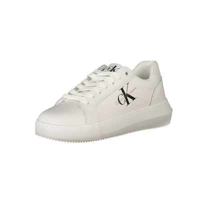 Sneakers by Calvin Klein for women in polyester polyethylene leather white & print presents a sumptuous silhouette, artfully capturing the essence of the Women's Athletic Polyester Polyethylene Leather Sneakers with its sumptuous athletic style design.
