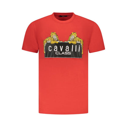 T-Shirt by Cavalli Class for men in cotton red & print showcases a unassuming silhouette, artfully detailed with a refined crew neckline and unassuming for a sophisticated, contemporary look.