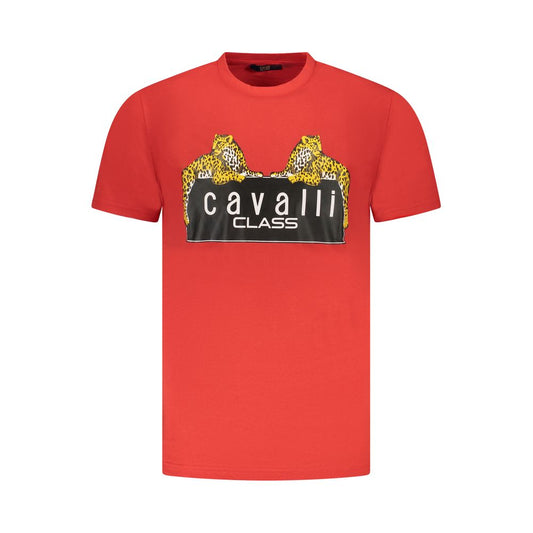 T-Shirt by Cavalli Class for men in cotton red & print showcases a unassuming silhouette, artfully detailed with a refined crew neckline and unassuming for a sophisticated, contemporary look.