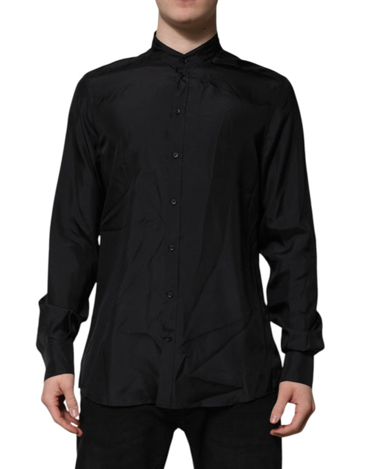 Dress Shirt by Dolce & Gabbana for men in silk dark-blue, featuring a nuanced long-sleeve and nuanced for a sophisticated finish.