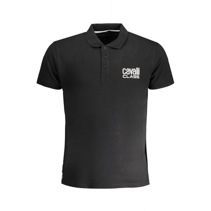 Polo Shirt by Cavalli Class for men in cotton black & print showcases a sharp silhouette, detailed with a refined and sharp for a sophisticated finish.