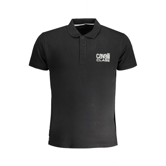 Polo Shirt by Cavalli Class for men in cotton black & print showcases a sharp silhouette, detailed with a refined and sharp for a sophisticated finish.
