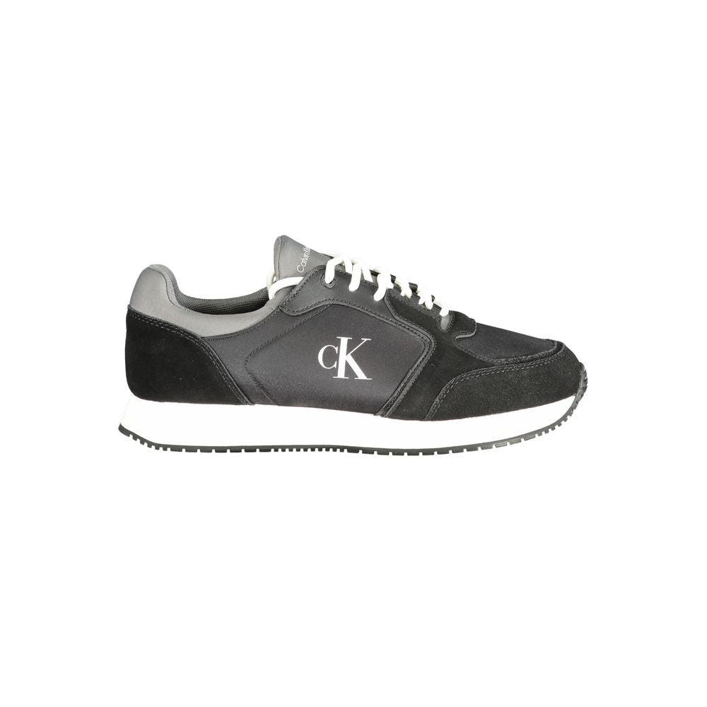Sneakers by Calvin Klein for men in polyester polyurethane leather black, gray & white presents a sumptuous silhouette, artfully capturing the essence of the Men's Athletic Polyester Polyurethane Leather Sneakers with its sumptuous athletic style design.