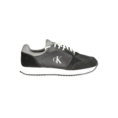 Sneakers by Calvin Klein for men in polyester polyurethane leather black, gray & white presents a sumptuous silhouette, artfully capturing the essence of the Men's Athletic Polyester Polyurethane Leather Sneakers with its sumptuous athletic style design.