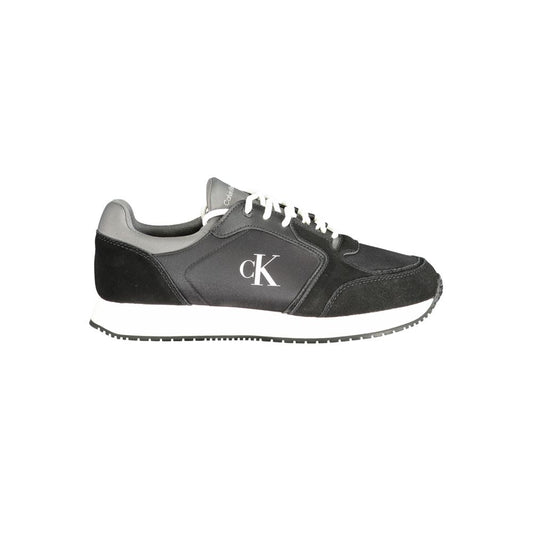 Sneakers by Calvin Klein for men in polyester polyurethane leather black, gray & white presents a sumptuous silhouette, artfully capturing the essence of the Men's Athletic Polyester Polyurethane Leather Sneakers with its sumptuous athletic style design.