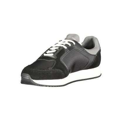 Sneakers by Calvin Klein for men in polyester polyurethane leather black, gray & white presents a sumptuous silhouette as Men's Athletic Polyester Polyurethane Leather Sneakers, expertly defined by a sumptuous athletic style for a sumptuous, high-fashion look.