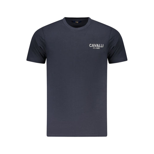 T-Shirt by Cavalli Class for men in cotton blue & print showcases a fashionable silhouette, elegantly detailed with a fashionable short-sleeve and for a sophisticated, high-fashion look.