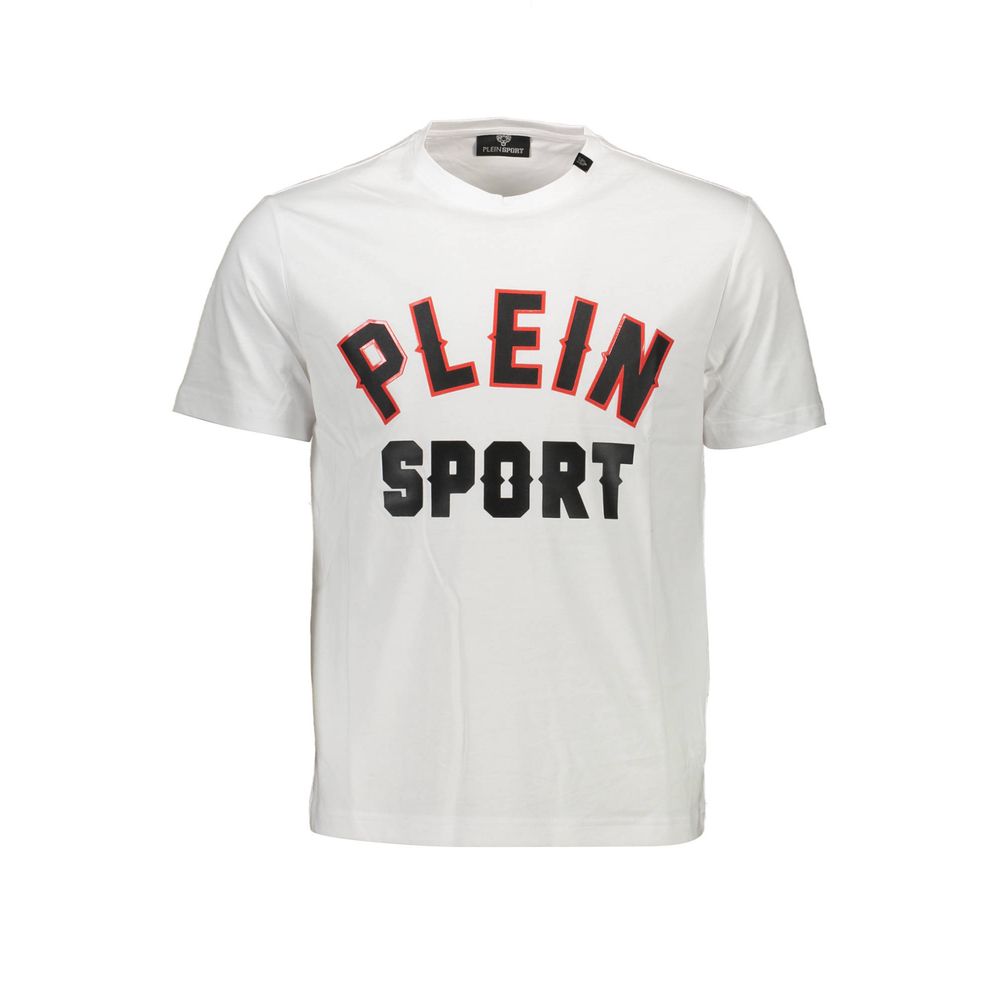 T-Shirt by Plein Sport for men in cotton white features an edgy silhouette, meticulously detailed with a sophisticated and crew neckline for a truly edgy finish.