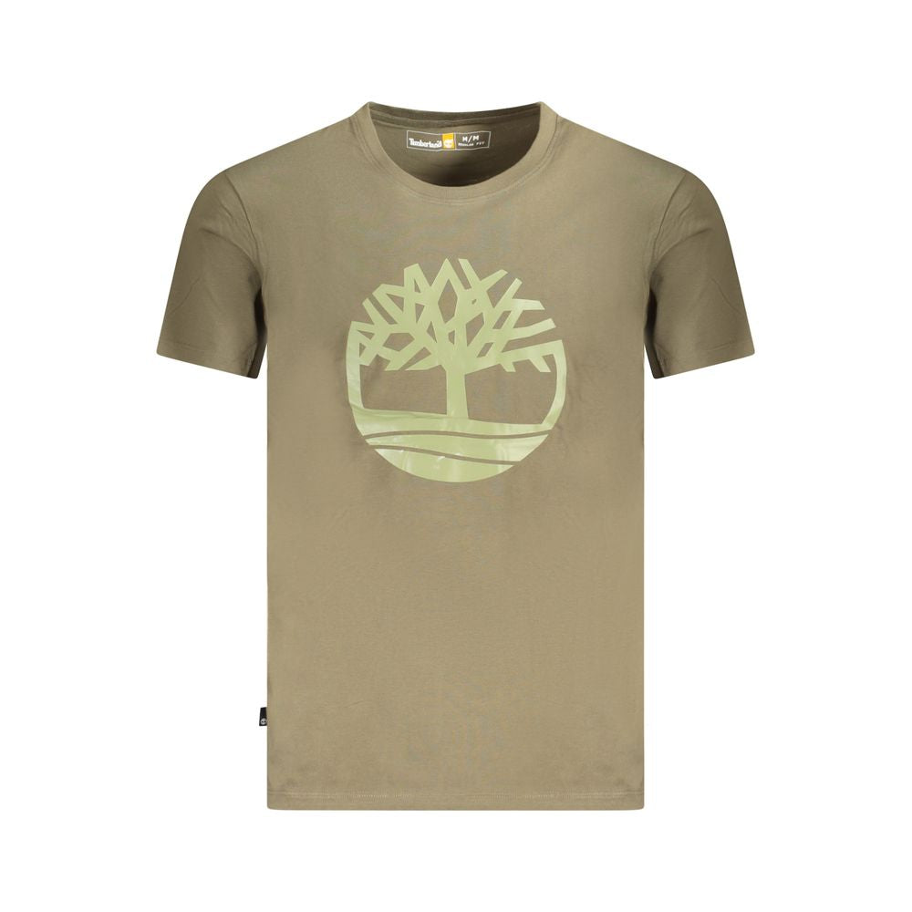 T-Shirt by Timberland for men in cotton green & print features an edgy silhouette, meticulously detailed with a sophisticated short-sleeve and crew neckline for a truly edgy finish.
