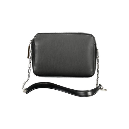 Shoulder Handbag by Calvin Klein for women in polyester polyethylene faux leather black features a ornamental silhouette, showcasing a secure zipper, ample external-pockets & cardholder, and ornamental shoulder-strap for a sophisticated look.