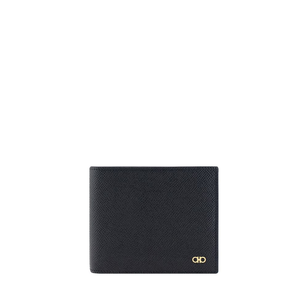 Cardholder Wallet by Ferragamo for men in grained calfskin leather black, signature & monogram showcases a discerning silhouette, artfully capturing the essence of Gancini Grained Calfskin Leather Cardholder Wallet with its functional card-organization billfold.