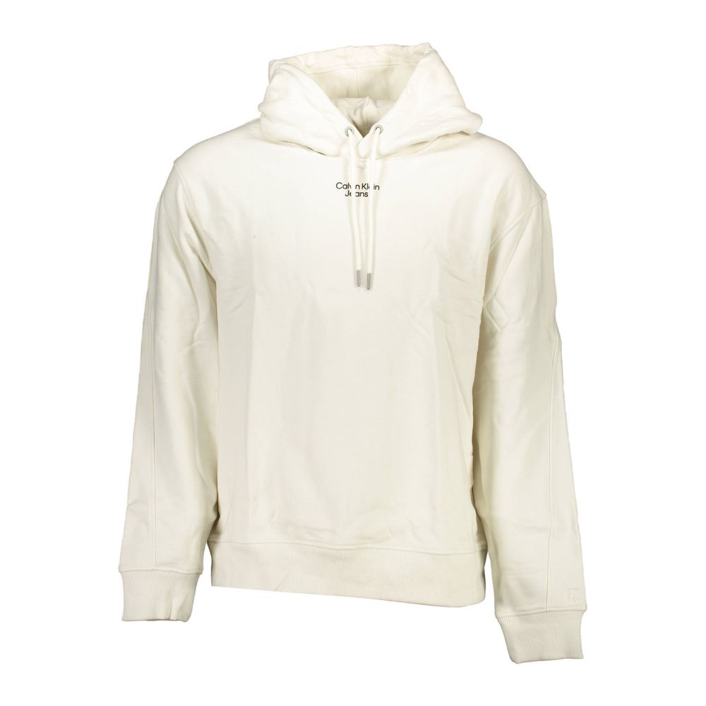 Hooded Sweater by Calvin Klein for men in cotton white features an tactile silhouette, showcasing a sophisticated hooded neckline and tactile for a refined finish.