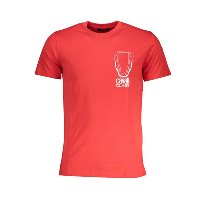 T-Shirt by Cavalli Class for men in cotton red & print showcases a unassuming silhouette, artfully detailed with a refined wrap crew neckline and unassuming short-sleeve for a sophisticated, contemporary look.