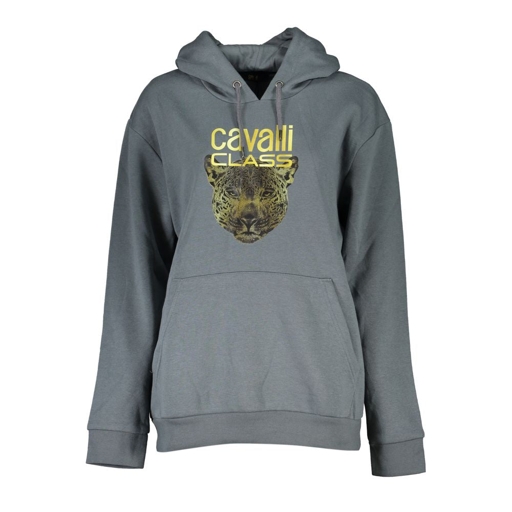 Hooded Sweatshirt Hoodie by Cavalli Class for women in cotton polyester gray & print features an dramatic silhouette, showcasing a sophisticated hooded neckline and dramatic for a refined, modern aesthetic.