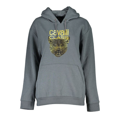 Hooded Sweatshirt Hoodie by Cavalli Class for women in cotton polyester gray & print features an dramatic silhouette, showcasing a sophisticated hooded neckline and dramatic for a refined, modern aesthetic.