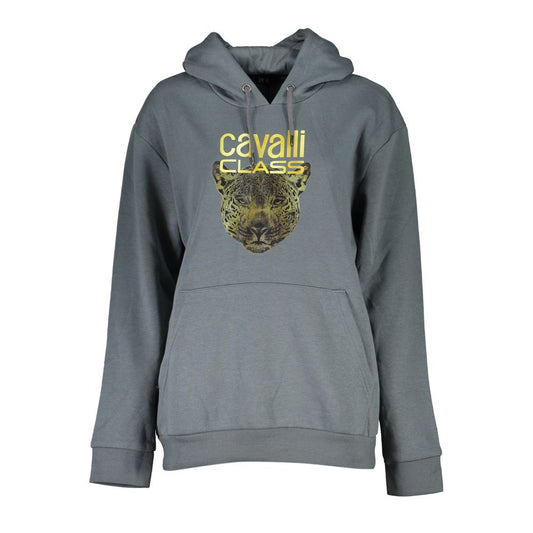 Hooded Sweatshirt Hoodie by Cavalli Class for women in cotton polyester gray & print features an dramatic silhouette, showcasing a sophisticated hooded neckline and dramatic for a refined, modern aesthetic.