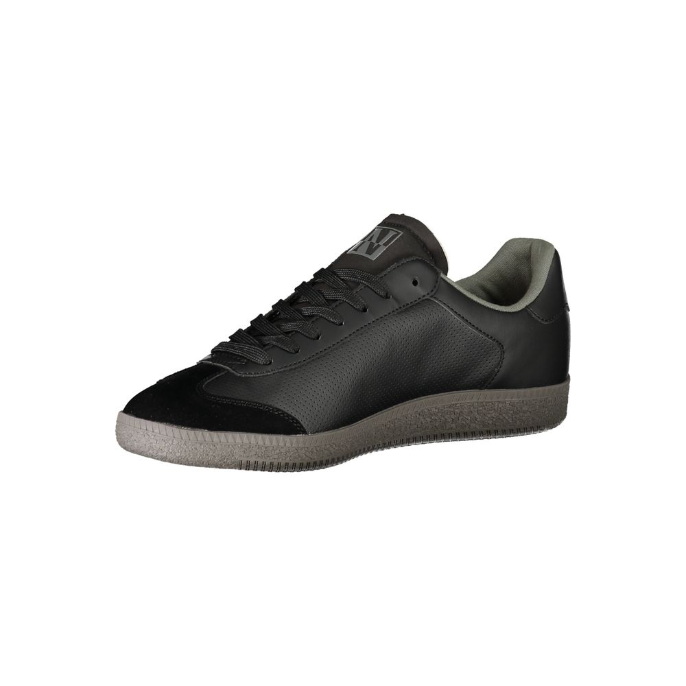 Athletic Sneakers by Napapijri for men in polyester black showcases a architectural silhouette, artfully capturing the essence of the Men's Athletic Polyester Sneakers with its signature architectural athletic style construction.