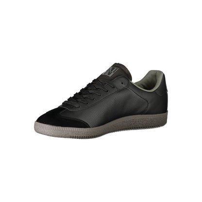 Athletic Sneakers by Napapijri for men in polyester black showcases a architectural silhouette, artfully capturing the essence of the Men's Athletic Polyester Sneakers with its signature architectural athletic style construction.
