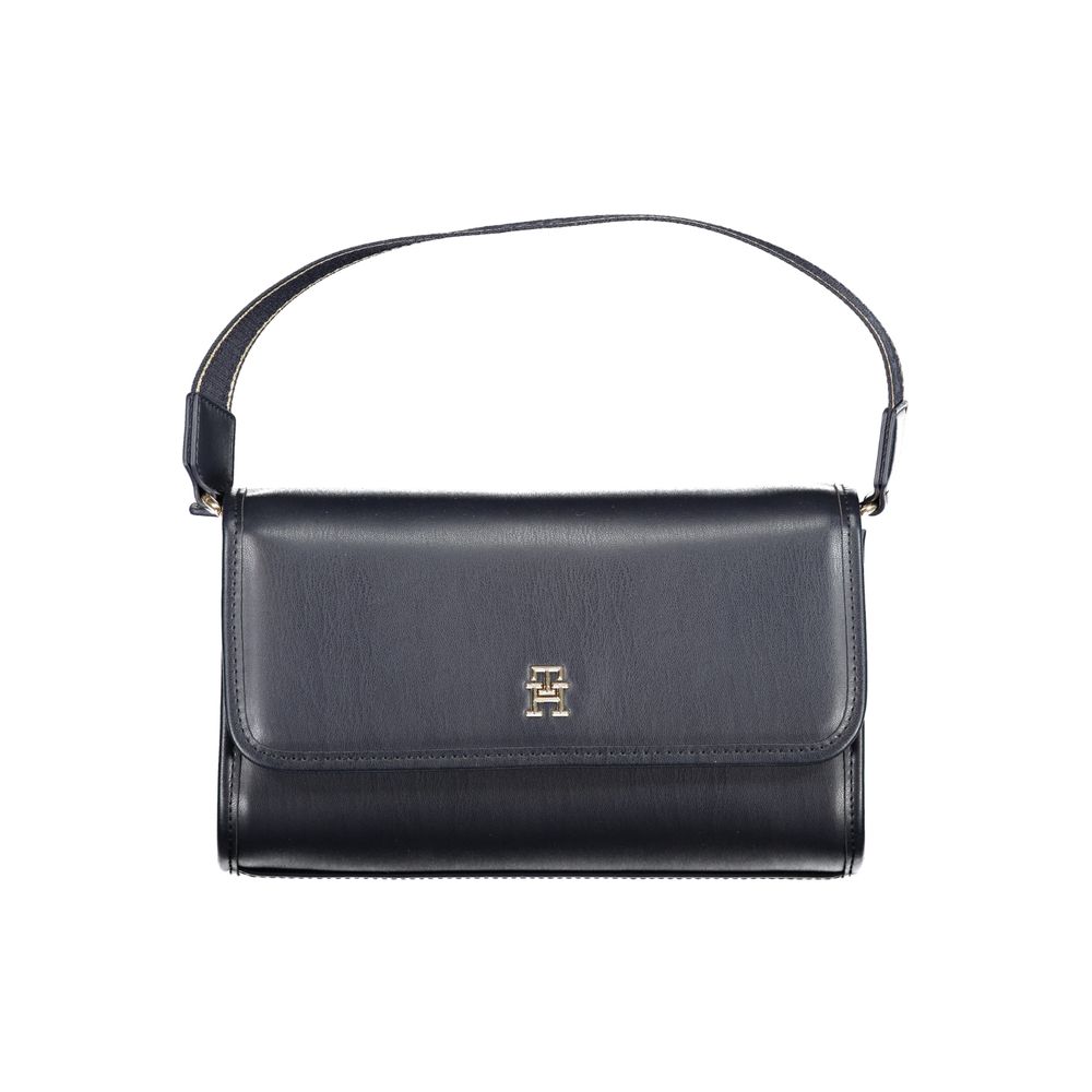 Handbag by Tommy Hilfiger for women in polyethylene blue features a signature silhouette, showcasing a secure snap and signature internal-pockets with versatile handle for a sophisticated look.