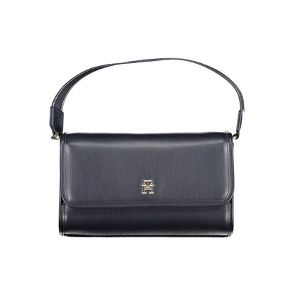 Handbag by Tommy Hilfiger for women in polyethylene blue features a signature silhouette, showcasing a secure snap and signature internal-pockets with versatile handle for a sophisticated look.