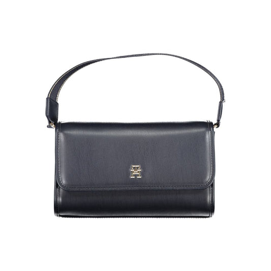 Handbag by Tommy Hilfiger for women in polyethylene blue features a signature silhouette, showcasing a secure snap and signature internal-pockets with versatile handle for a sophisticated look.