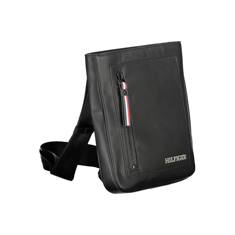 Shoulder Bag by Tommy Hilfiger for men in polyethylene black showcases a statuesque silhouette, artfully detailed with a secure zipper, organized external-pockets & internal-pockets, and versatile shoulder-strap & adjustable-strap for a statuesque look.