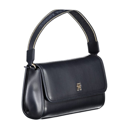Handbag by Tommy Hilfiger for women in polyethylene blue features an refined silhouette, showcasing a secure snap, ample internal-pockets, and versatile handle for a sophisticated refined aesthetic.