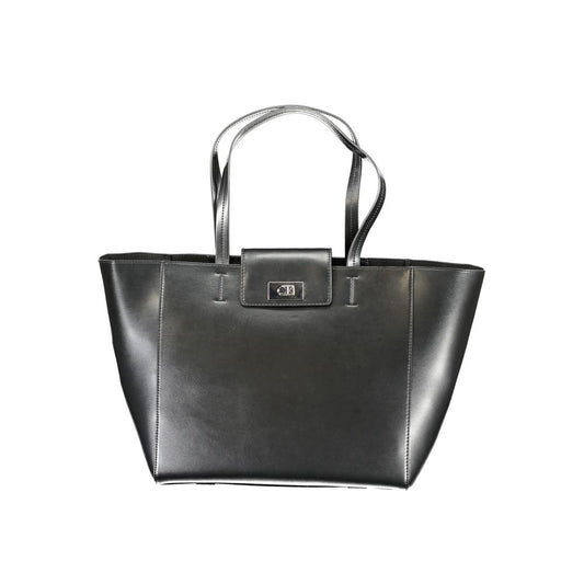 Handbag by Calvin Klein for women in polyester & polyurethane black presents a ornamental silhouette, showcasing a secure zipper, ample external-pockets & cardholder, and versatile for a ornamental finish.