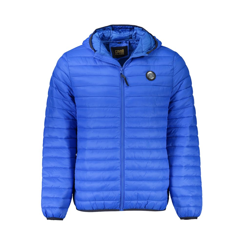 Hooded Jacket by Cavalli Class for men in polyamide blue features a smart silhouette, perfectly accentuated by its unique hooded neckline and functional pockets, hooded & insulated for a smart finish.