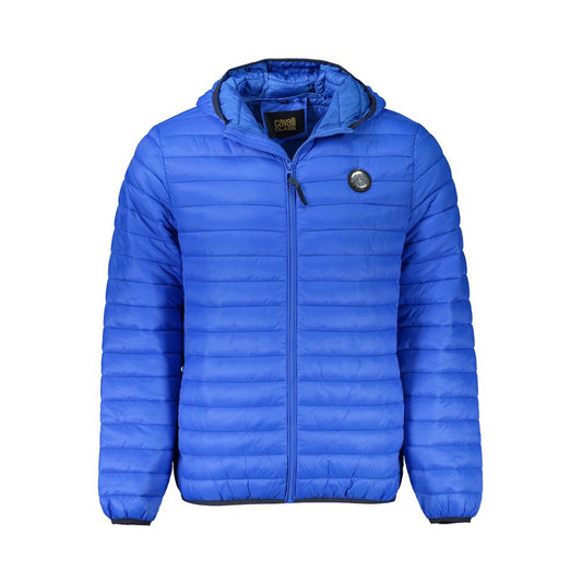 Hooded Jacket by Cavalli Class for men in polyamide blue features a smart silhouette, perfectly accentuated by its unique hooded neckline and functional pockets, hooded & insulated for a smart finish.