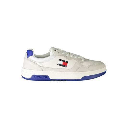 Sneakers by Tommy Hilfiger for men in polyester polyethylene leather blue & white presents a sumptuous silhouette, artfully capturing the essence of the Men's Casual Polyester Polyethylene Leather Sneakers with its sumptuous casual style design.