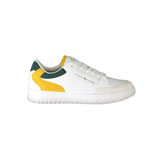 Athletic Sneakers by Tommy Hilfiger for men in polyester polyurethane leather green, mustard & white showcases an impeccable silhouette, defined by an impeccable athletic style design that perfectly captures the essence of the Crisp Men's Athletic Polyester Polyurethane Leather Sneakers.