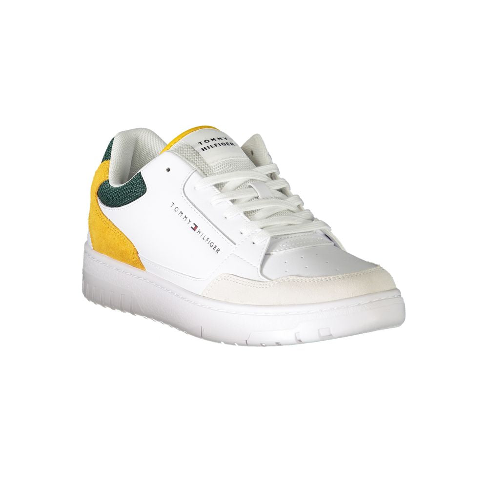 Athletic Sneakers by Tommy Hilfiger for men in polyester polyurethane leather green, mustard & white presents a sleek silhouette, perfectly capturing the athletic style essence of Crisp Men's Athletic Polyester Polyurethane Leather Sneakers with its sleek design and premium finish.