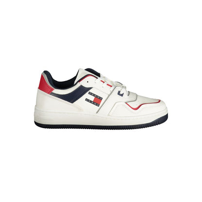 Sneakers by Tommy Hilfiger for men in polyester polyethylene leather blue, red & white features a sumptuous design, perfectly showcasing the sumptuous athletic style of this Men's Athletic Polyester Polyethylene Leather Sneakers.