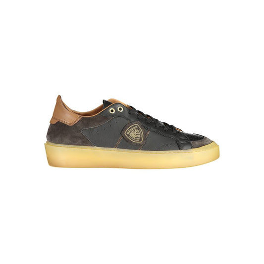 Sneakers by Blauer for men in polyester polyethylene leather black & signature presents a sumptuous silhouette, artfully capturing the essence of the Men's Fashion Polyester Polyethylene Leather Sneakers with its sumptuous fashion style design.