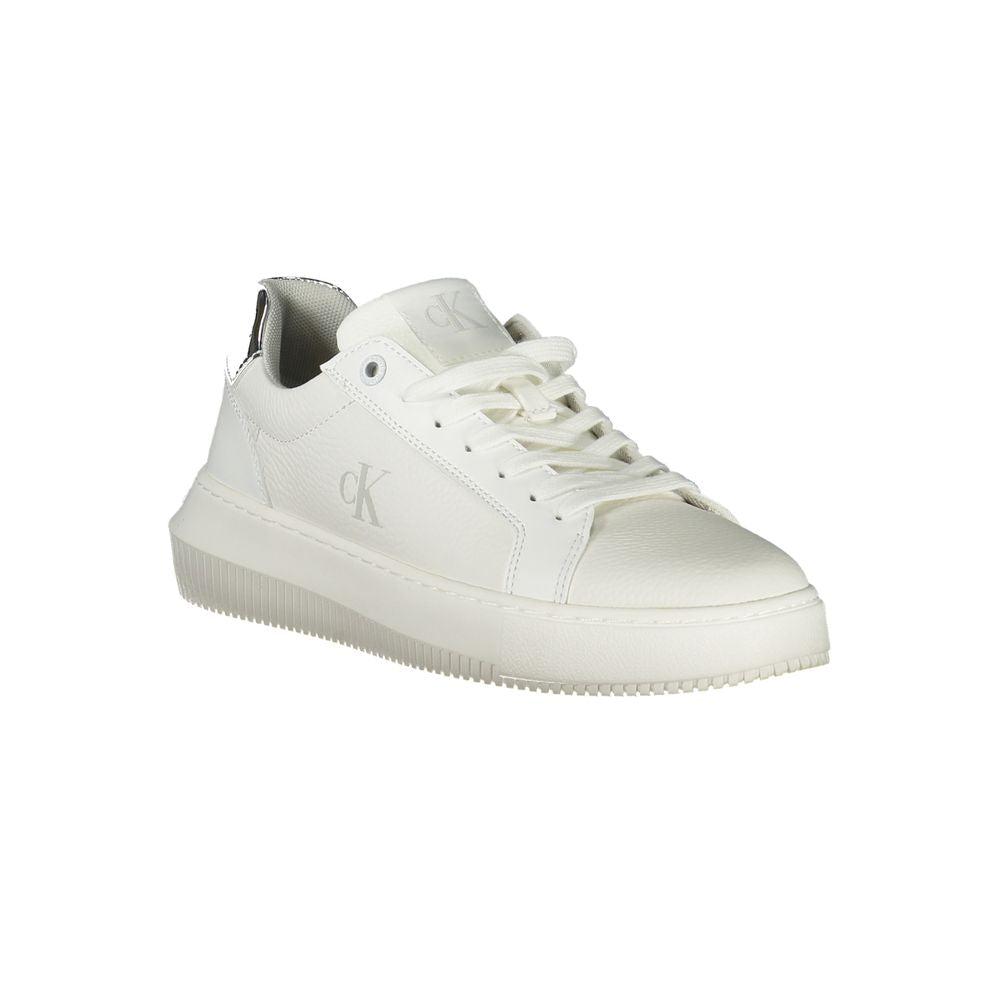 Sneakers by Calvin Klein for women in polyester polyethylene leather silver & white features an sumptuous design from the Women's Casual Polyester Polyethylene Leather Sneakers collection, highlighting a sumptuous casual style for a premium, high-fashion look.