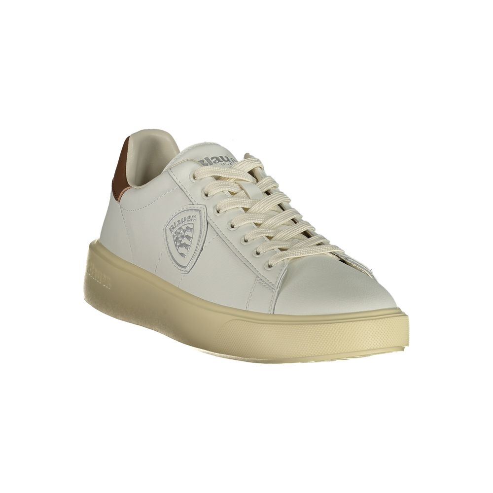 Sneakers by Blauer for men in faux leather & canvas brown & white presents a sumptuous silhouette, artfully capturing the essence of the Men's Athletic Faux Leather & Canvas Sneakers with its sumptuous athletic style design.